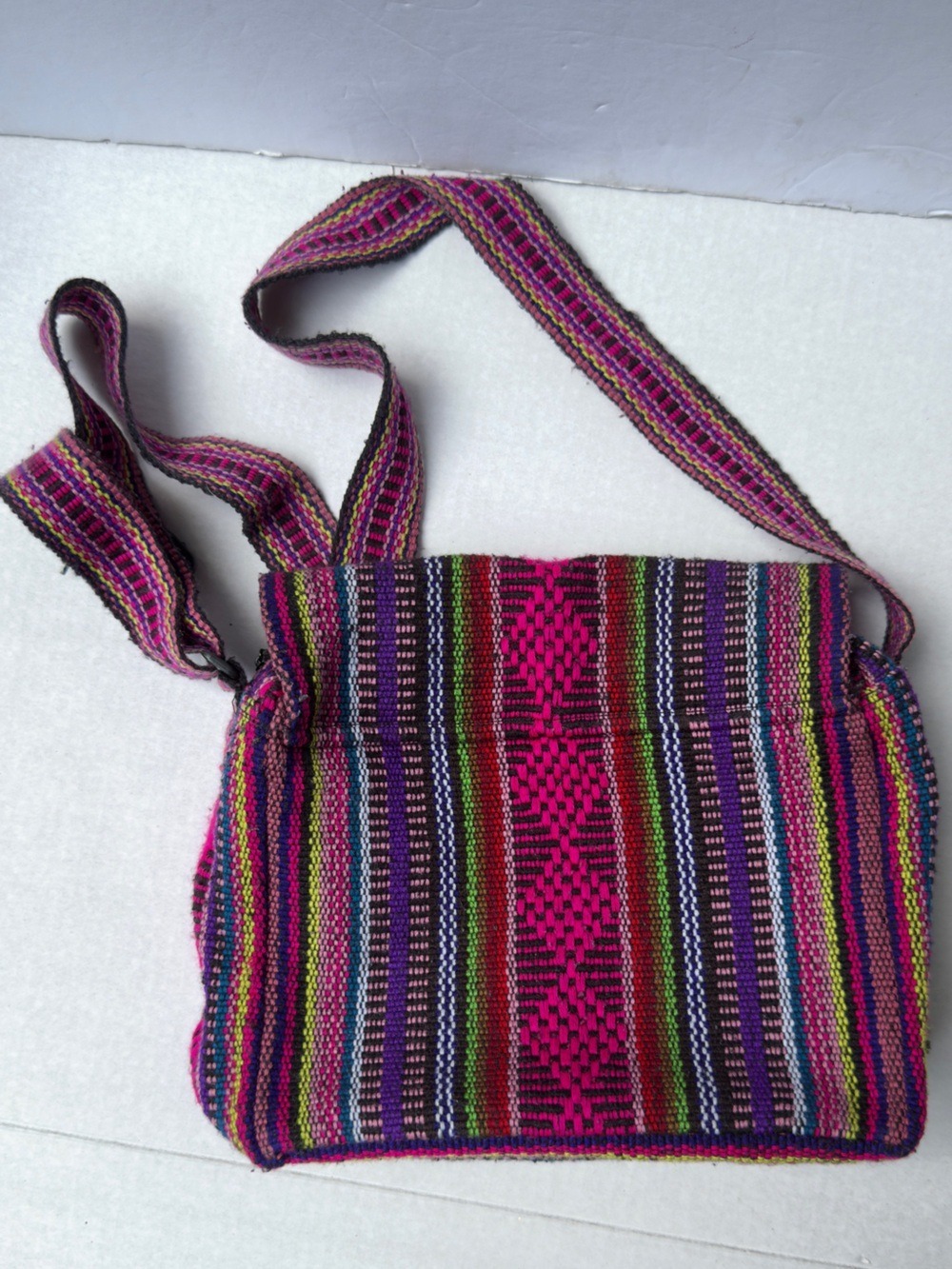 Colorful Woven Boho Crossbody Shoulder Bag Multicolor Striped Textile Purse - Picture 6 of 8